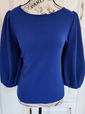 Green Envelope Los Angeles Blue Puff Sleeve Top Women’s Large Made USA Zip Back